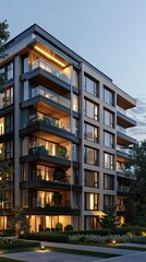 Modern Apartment Building Exterior at Dusk