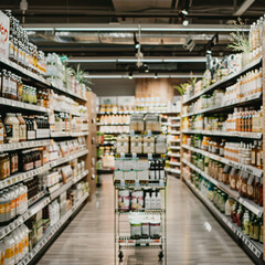 Retail store aisle of neatly arranged products