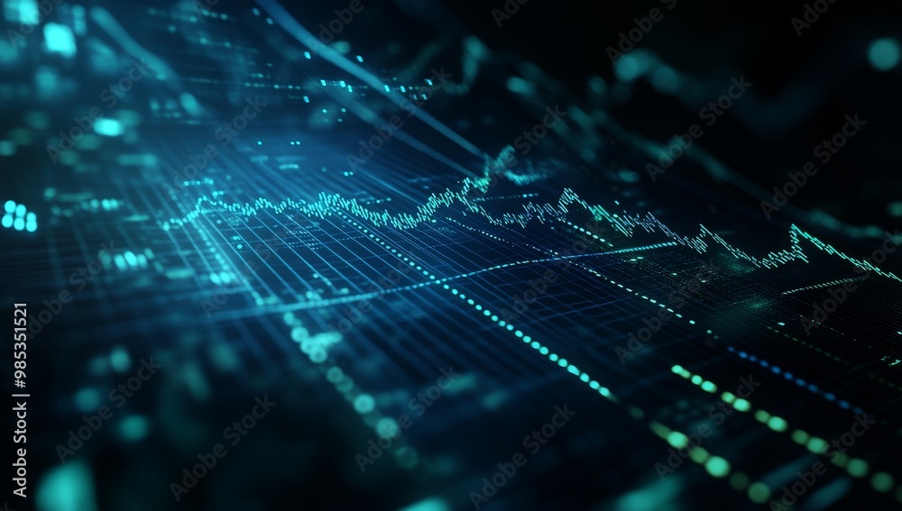 Aufkleber abstract digital data visualization with a blue and green color scheme.
