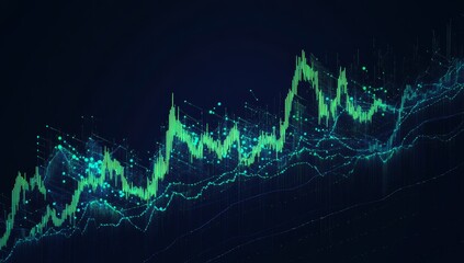 Abstract green and blue digital data lines on black background.