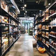Fototapeta premium Retail store aisle of neatly arranged products