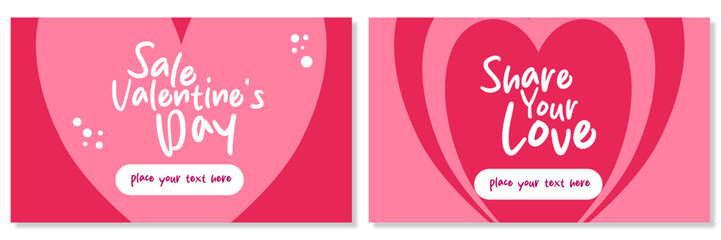 Obraz premium Set of Creative concept of Happy Valentines Day horizontal web banner. Modern abstract art design with hearts shapes. Template for celebration, ads, branding, cover, label, poster, and sale