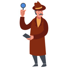 Detective Profession Character on White Background. Vector Illustration