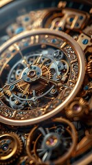 Detailed closeup of a mechanical watch with visible gears intricate craftsmanship and polished metal parts moving in perfect harmony