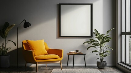 Scandinavian Interior Design of a Modern Living Room Featuring a Vibrant Color Premium Sitting Chair