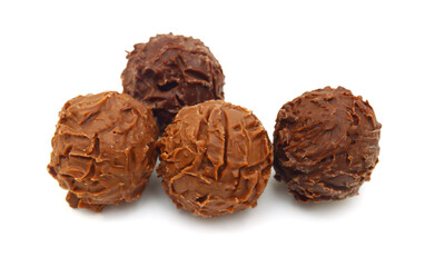Chocolate candies collection. Beautiful Belgian truffles isolated on white background