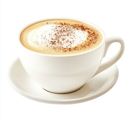 A cup of cappuccino with a white foam and cinnamon on top.