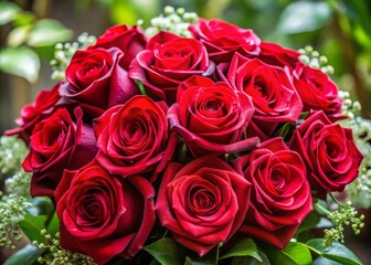 Obraz premium Elegant crimson roses unfurl in a stunning bouquet, embodying the essence of love, passion, and beauty with each