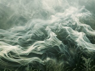 Fototapeta premium Abstract Smoke and Grass: A Dreamy, Ethereal Landscape