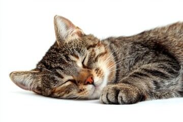 Obraz premium Elderly cat sleeping on white background, isolate,