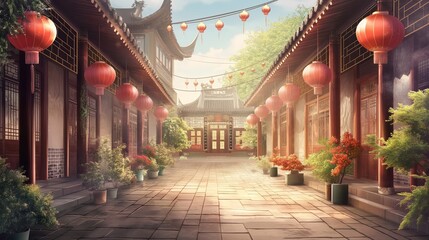 beautiful anime background of landscape of asian's old style