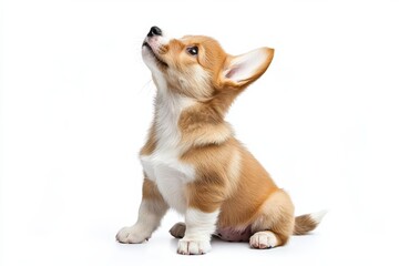 Cute corgi puppy sitting on a white background, isolate,