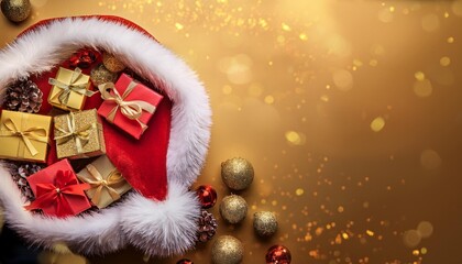 colorful gift box inside a christmas hat or red santa hat during christmas day celebration on isolated color background