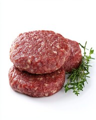 Fresh beef patties on white background