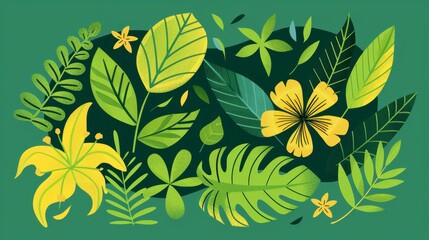 Tropical Leaves and Flowers Pattern Illustration