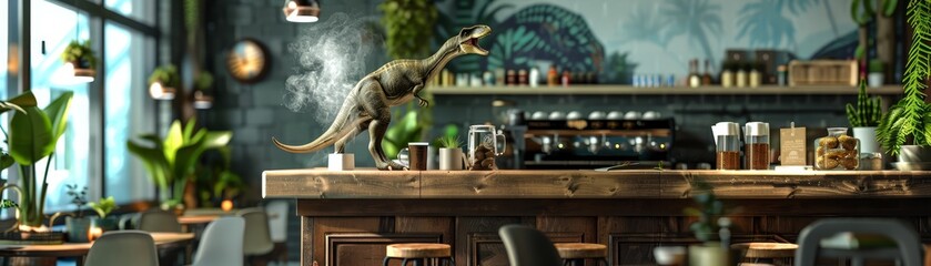 Coffee Shop with Dinosaur and Jungle Theme