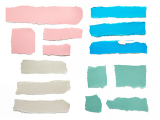 Torn Paper Collection, Ripped Paper Pieces on White Background