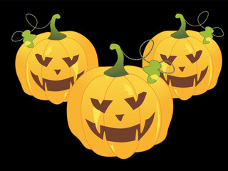 Set of Halloween Pumpkins. Cheerful Jack-o'-Lantern, sinister,  vector illustration flat design style