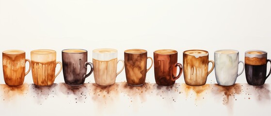 Colorful Array of Coffee Cups on a Clean Surface