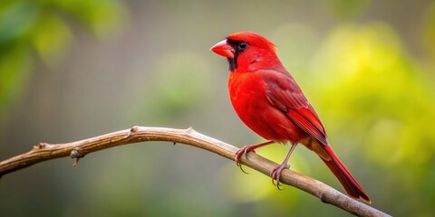 Obraz premium Red bird perched on a branch, red, bird, branch, animal, nature, wildlife, vibrant, colorful, perched, feathers, tree, outdoors