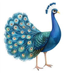 Fototapeta premium Peacock watercolor clipart illustration isolated