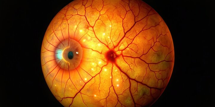 of pigment deposits in the retina caused by retinitis pigmentosa disease, genetic, eye disease