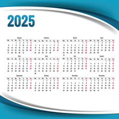 Beautiful wave style 2025 new year calendar design