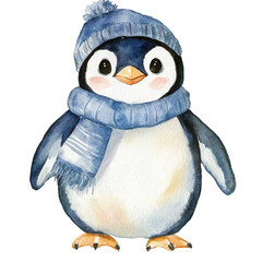 Penguin watercolor clipart illustration isolated