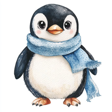 recommend clip art: Penguin watercolor clipart illustration isolated
