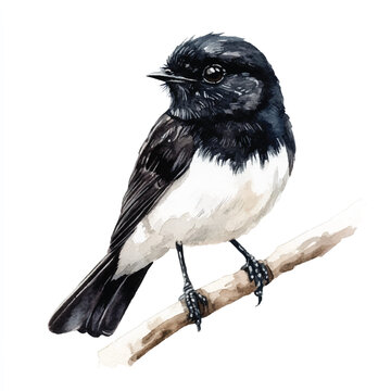 recommend clip art: Pied Bushchat  watercolor clipart illustration isolated
