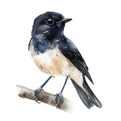 Pied Bushchat  watercolor clipart illustration isolated