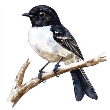 recommend clip art: Pied Bushchat  watercolor clipart illustration isolated