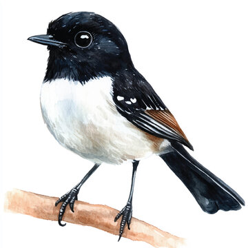 recommend clip art: Pied Bushchat  watercolor clipart illustration isolated