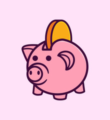 Adorable Cartoon Vector Illustration of a Pink Piggy Bank with a Coin Slot for Savings and Financial Concepts