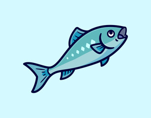 Cartoon Vector Illustration of a Vibrant Blue Fish, Perfect for Ocean-Themed Designs and Nautical Graphics