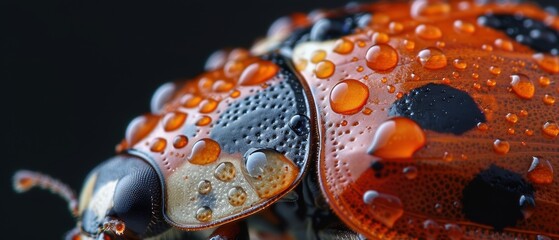 Close-Up of Ladybug with Water Droplets on Shell