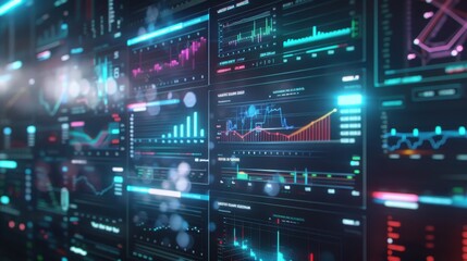 Fototapeta premium A computer screen displays a series of colorful graphs and charts