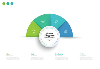 Modern minimalist elegant clean circular 4 steps editable diagram chart infographic design template vector