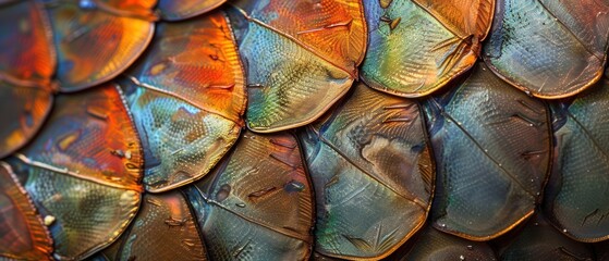 Fototapeta premium Colorful Scales of a Fish with Iridescent Patterns
