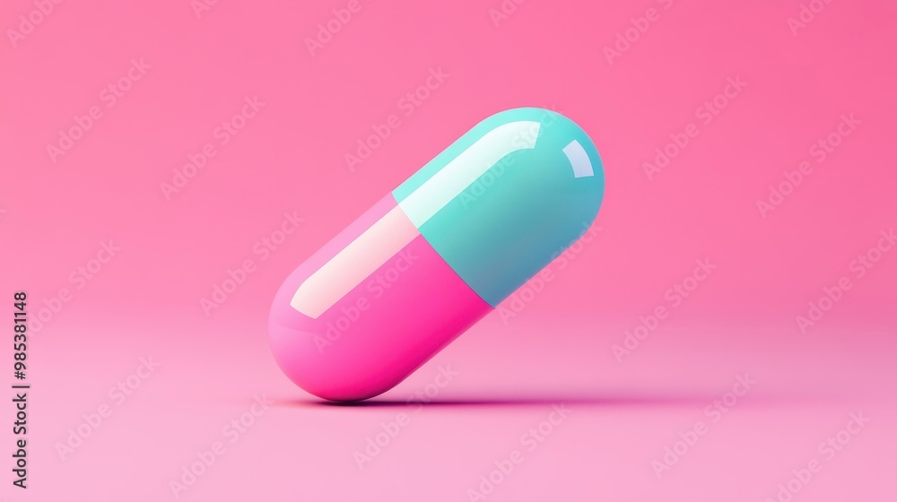 Sticker Vibrant 3D pill render with playful textures, ideal for modern medical graphics and eyecatching design projects.