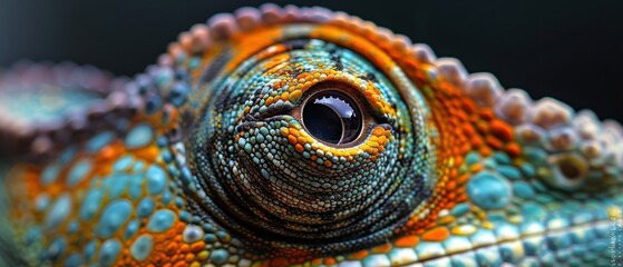 Fototapeta premium Close-Up View of a Colorful Chameleon Eye