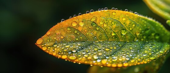 Close-Up of Leaf with Water Droplets