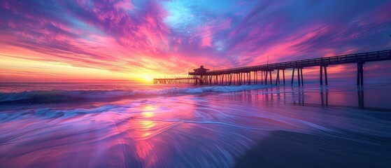 Vibrant Sunset Over Pier with Colorful Sky