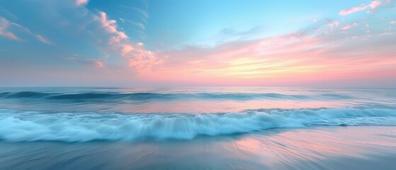 Obraz premium Tranquil Ocean Sunset with Gentle Waves and Pastel Sky