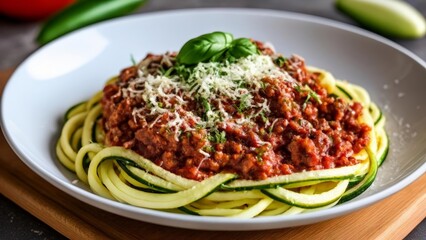  Delicious pasta dish with meat sauce and fresh basil