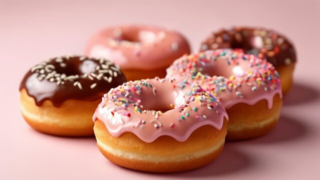  Sweet indulgence  A delightful assortment of frosted donuts