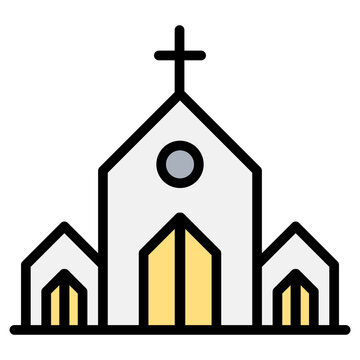 church building icon with yellow doors clip art preview