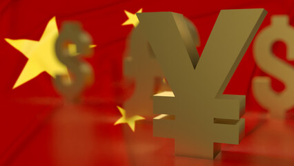 The Chinese yuan symbol for Business concept 3d rendering.
