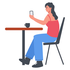 Character of People Sitting in Cafe. Vector Illustration in Flat Style