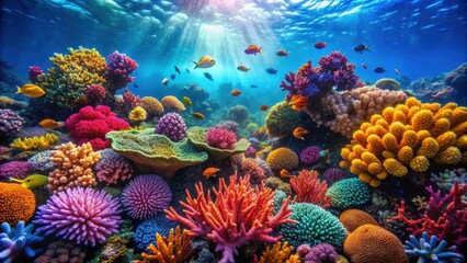 Vibrant coral reef inhabitant swimming gracefully amongst colorful coral formations, underwater, marine life, vibrant